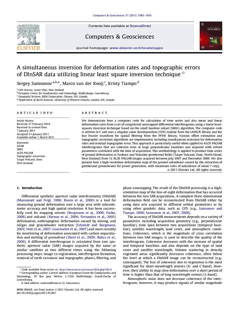 A simultaneous inversion for deformation rates and topographic errors of DInSAR data utilizing linear least square inversion technique 