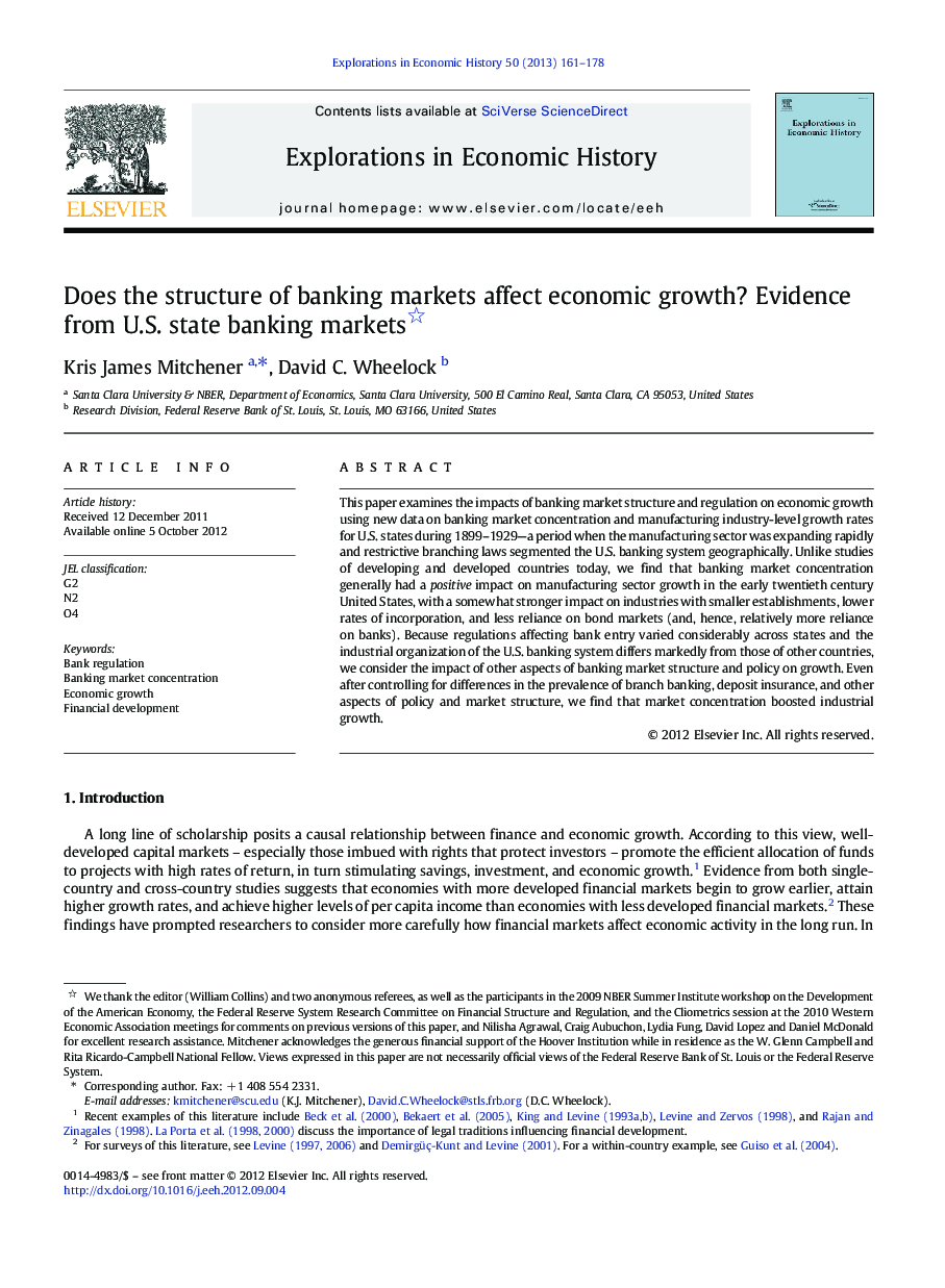 Does the structure of banking markets affect economic growth? Evidence from U.S. state banking markets