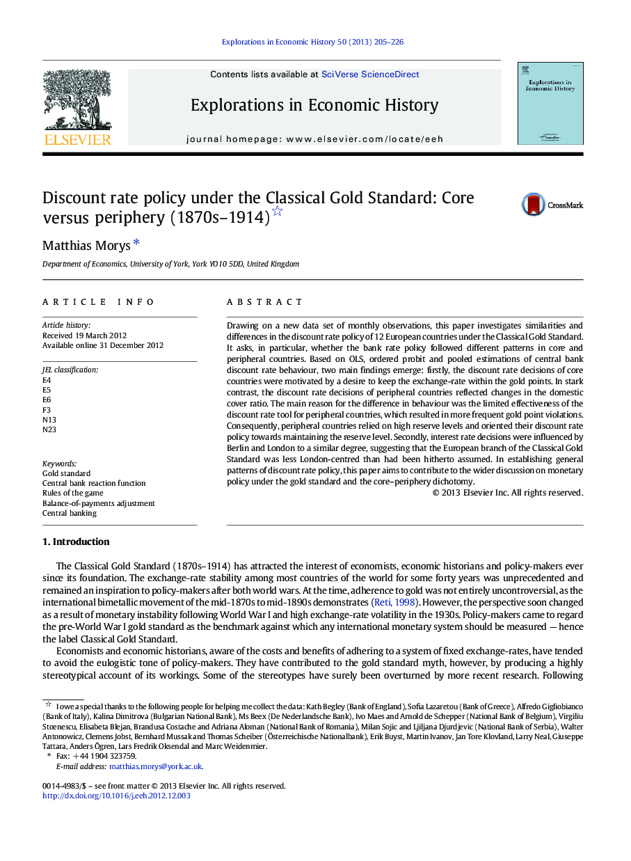 Discount rate policy under the Classical Gold Standard: Core versus periphery (1870s-1914)