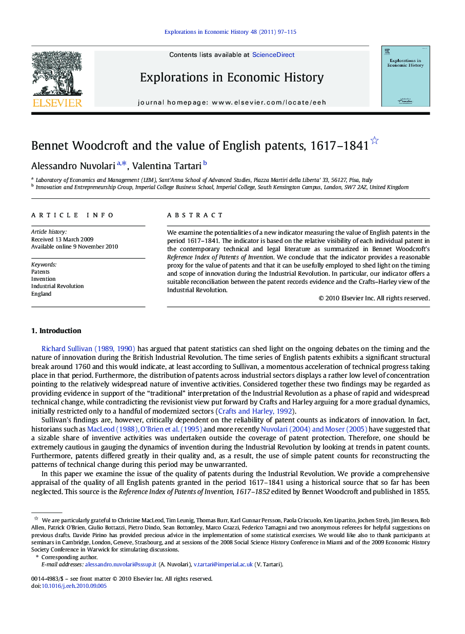 Bennet Woodcroft and the value of English patents, 1617-1841