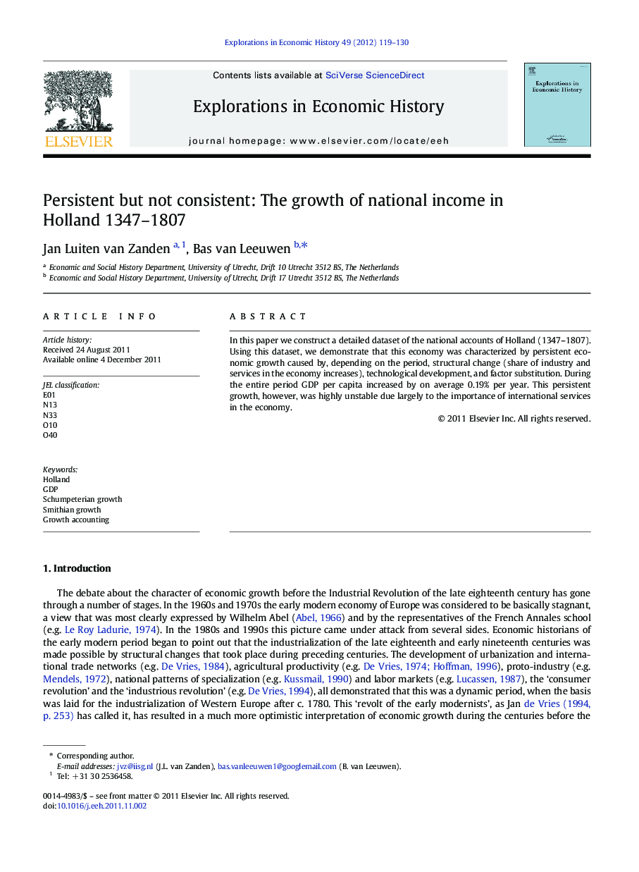 Persistent but not consistent: The growth of national income in Holland 1347-1807