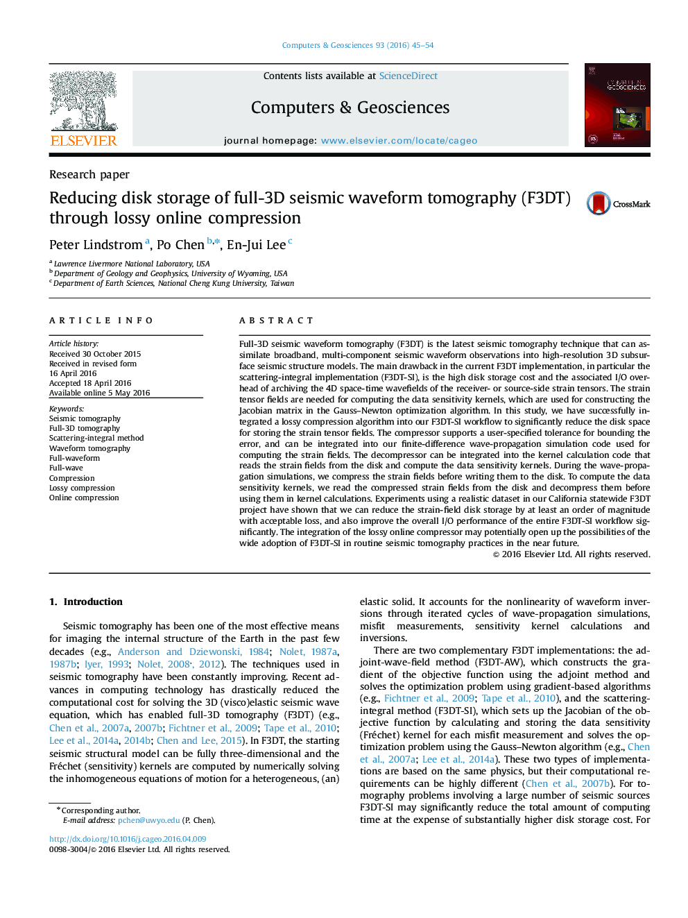 Reducing disk storage of full-3D seismic waveform tomography (F3DT) through lossy online compression