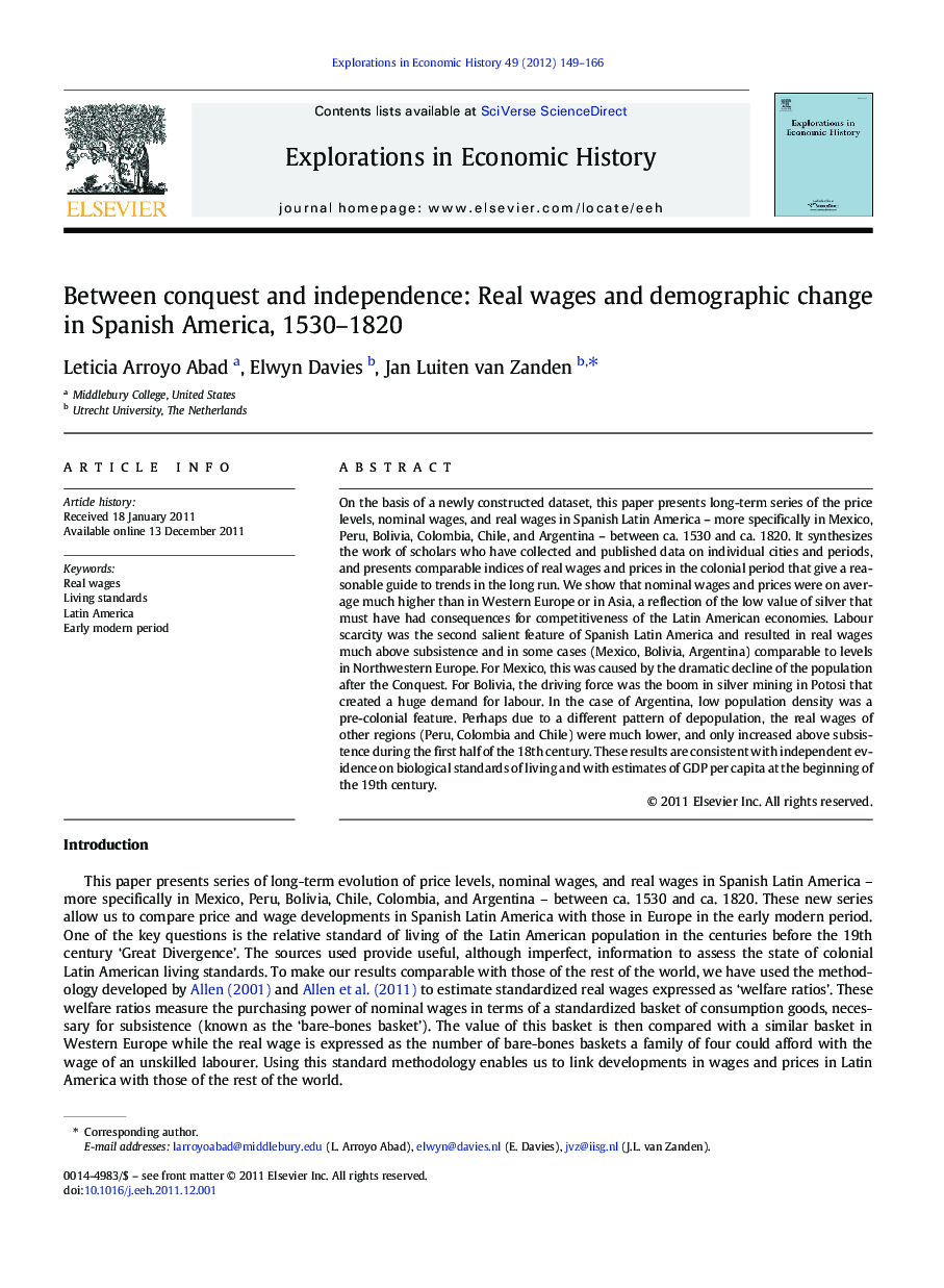 Between conquest and independence: Real wages and demographic change in Spanish America, 1530-1820