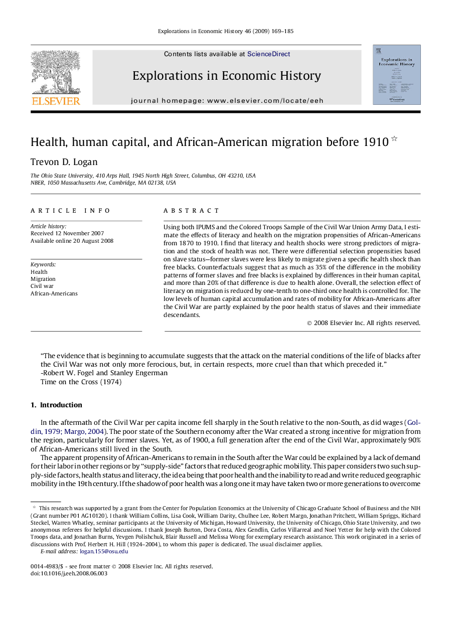 Health, human capital, and African-American migration before 1910