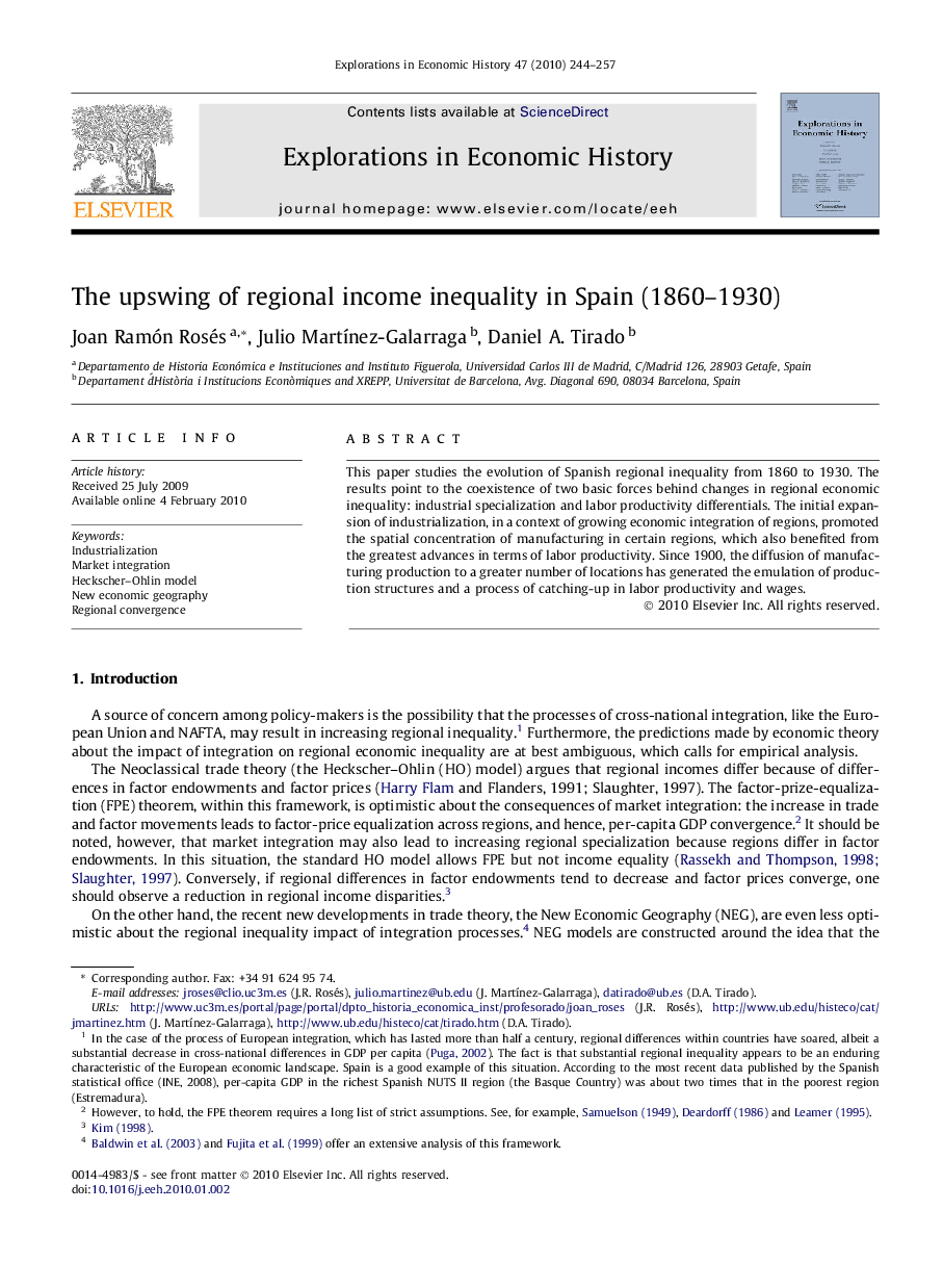 The upswing of regional income inequality in Spain (1860-1930)