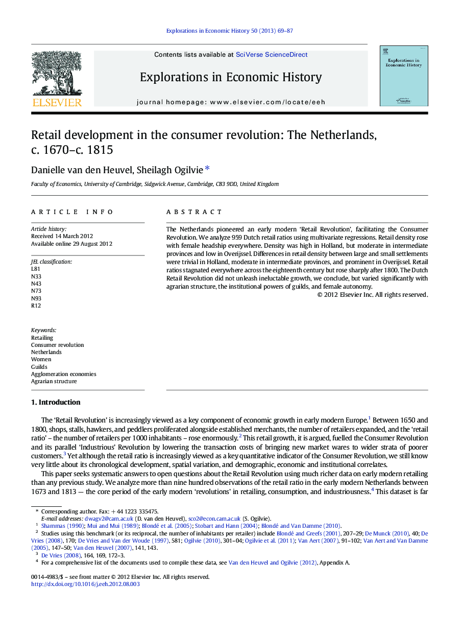 Retail development in the consumer revolution: The Netherlands, c. 1670-c. 1815