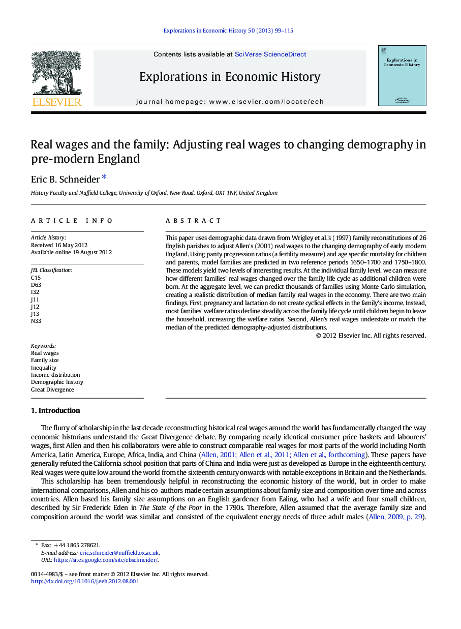 Real wages and the family: Adjusting real wages to changing demography in pre-modern England