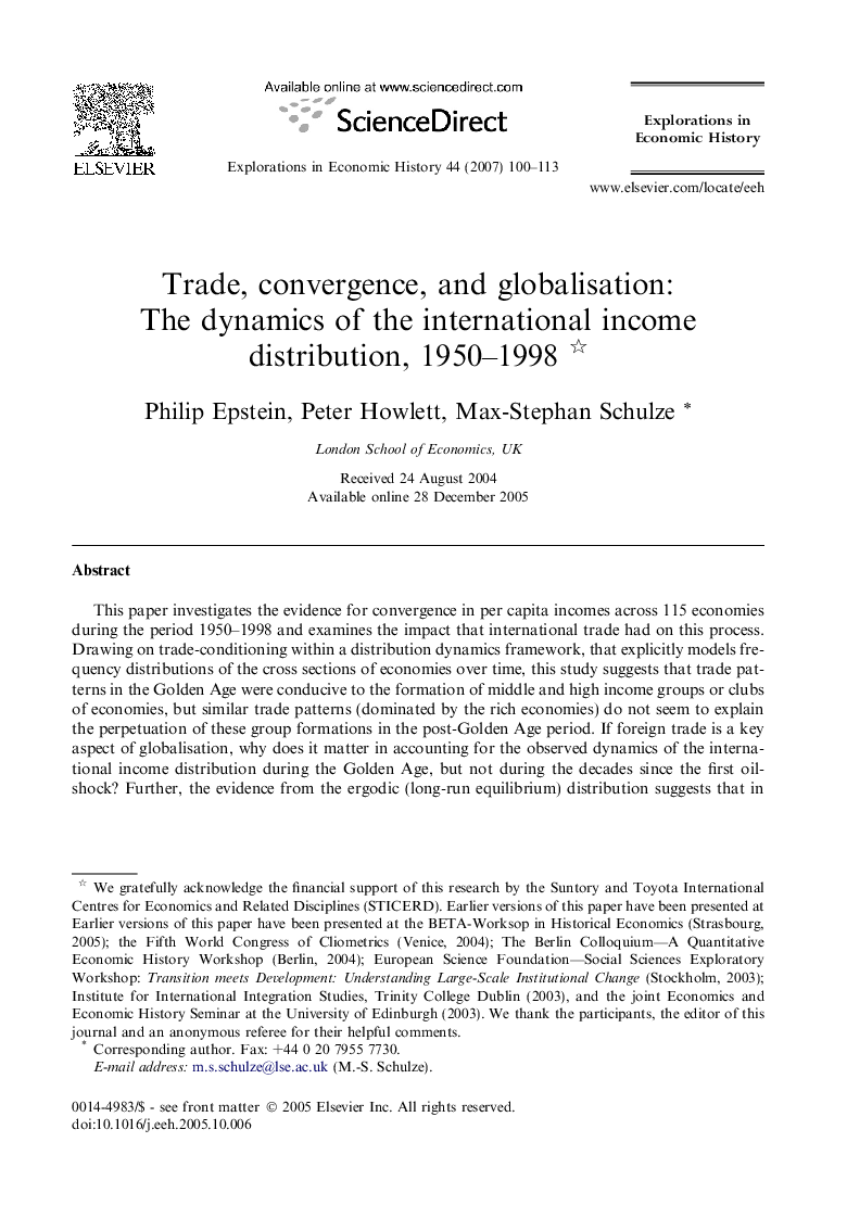 Trade, convergence, and globalisation: The dynamics of the international income distribution, 1950-1998
