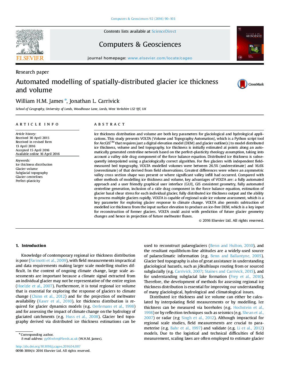 Automated modelling of spatially-distributed glacier ice thickness and volume