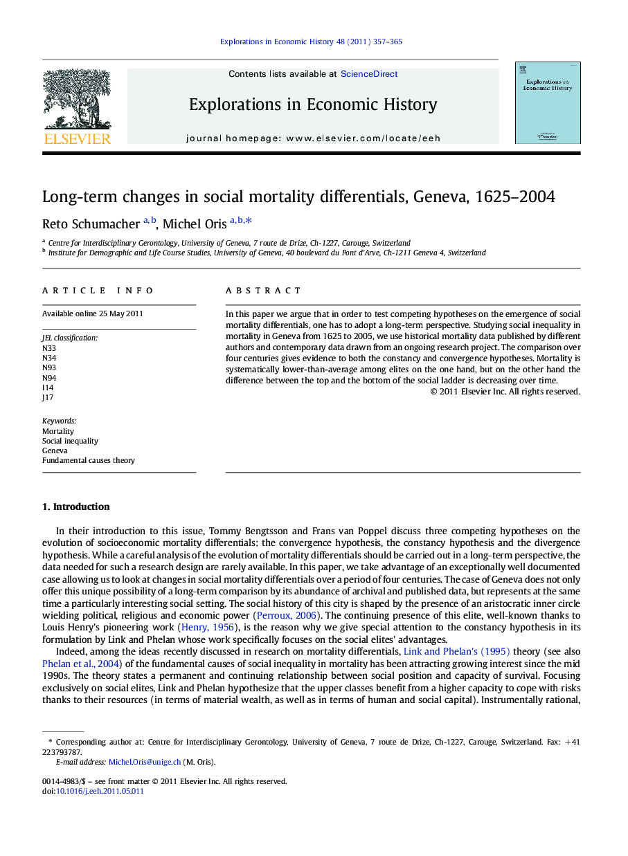 Long-term changes in social mortality differentials, Geneva, 1625-2004