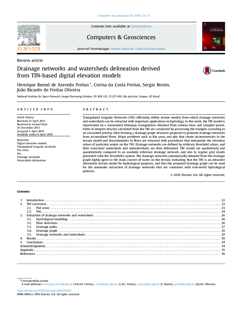 Drainage networks and watersheds delineation derived from TIN-based digital elevation models