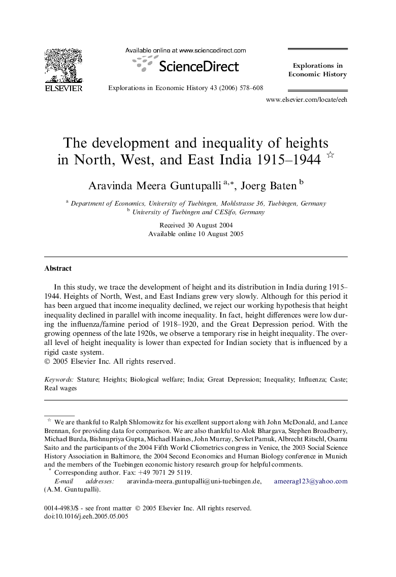The development and inequality of heights in North, West, and East India 1915-1944