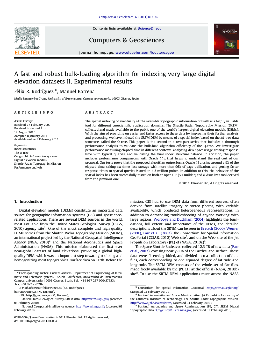 A fast and robust bulk-loading algorithm for indexing very large digital elevation datasets II. Experimental results