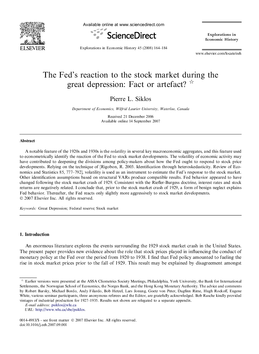 The Fed's reaction to the stock market during the great depression: Fact or artefact?