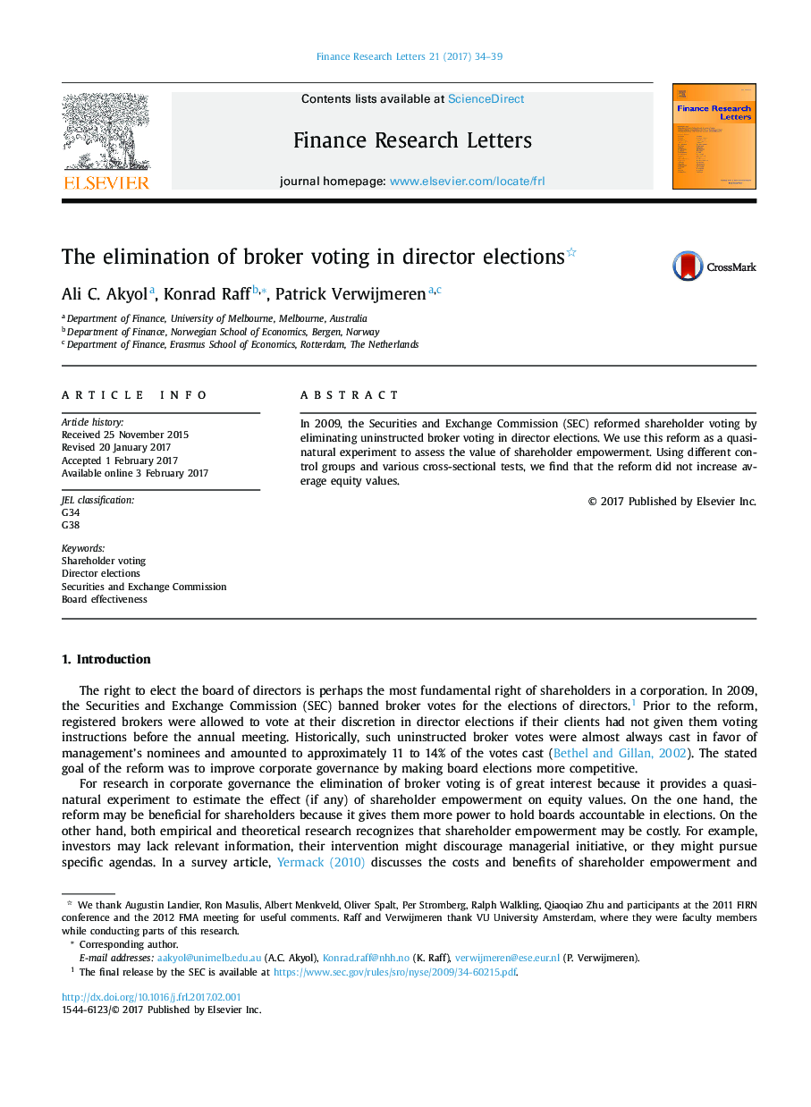 The elimination of broker voting in director elections