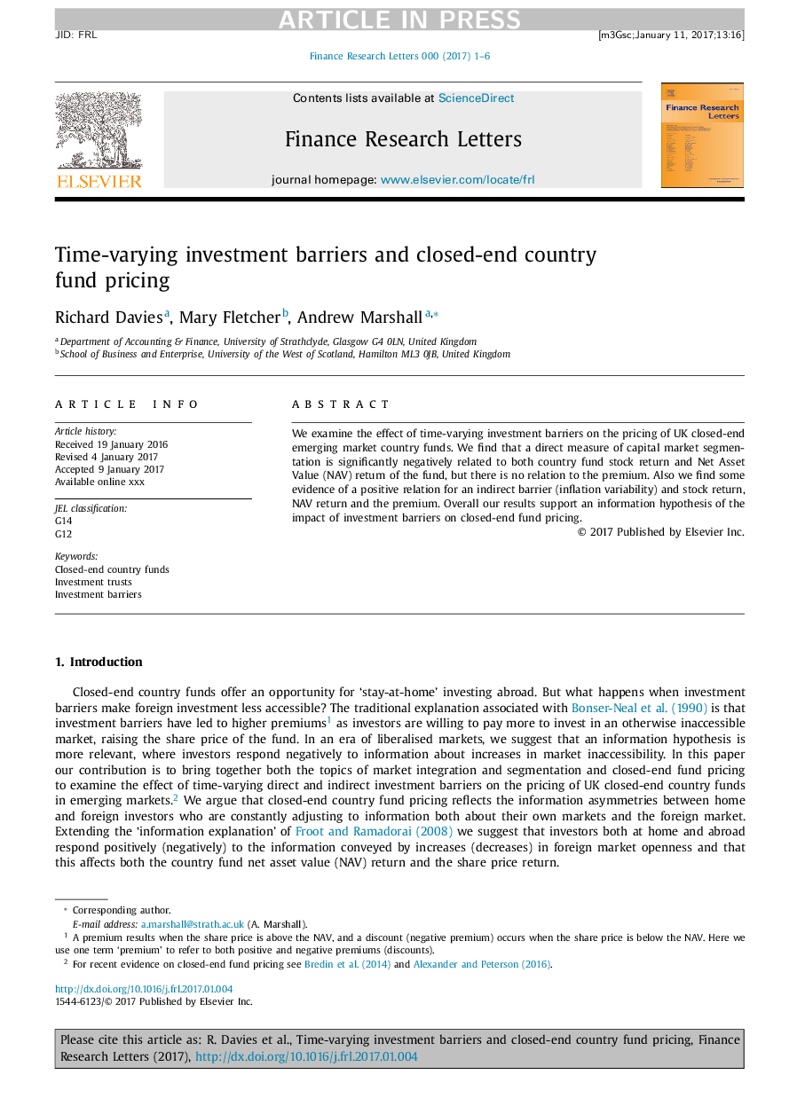 Time-varying investment barriers and closed-end country fund pricing