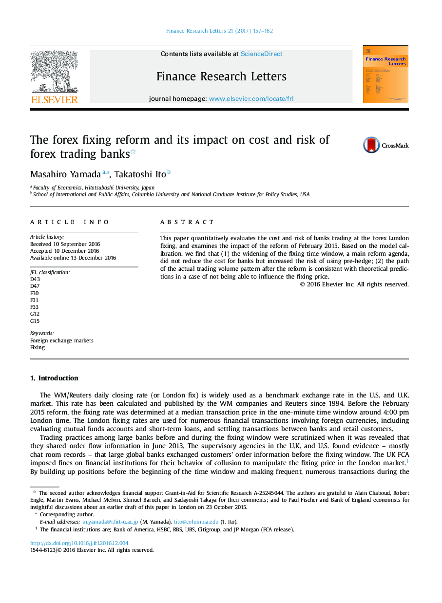 The forex fixing reform and its impact on cost and risk of forex trading banks