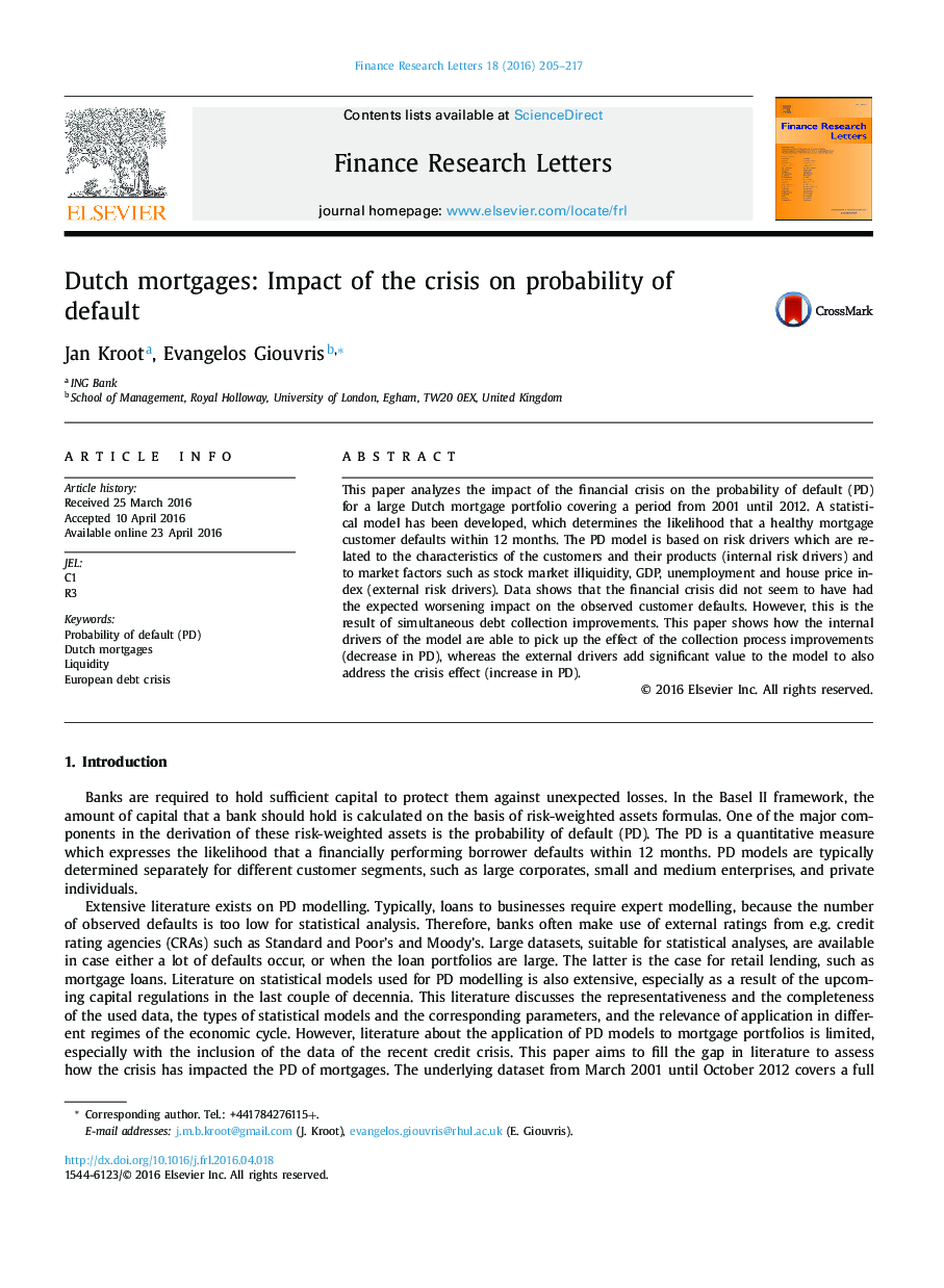 Dutch mortgages: Impact of the crisis on probability of default