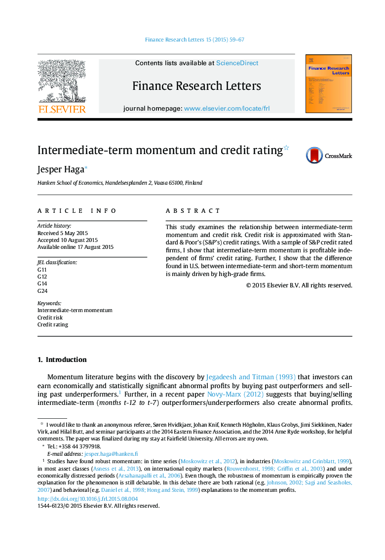 Intermediate-term momentum and credit rating