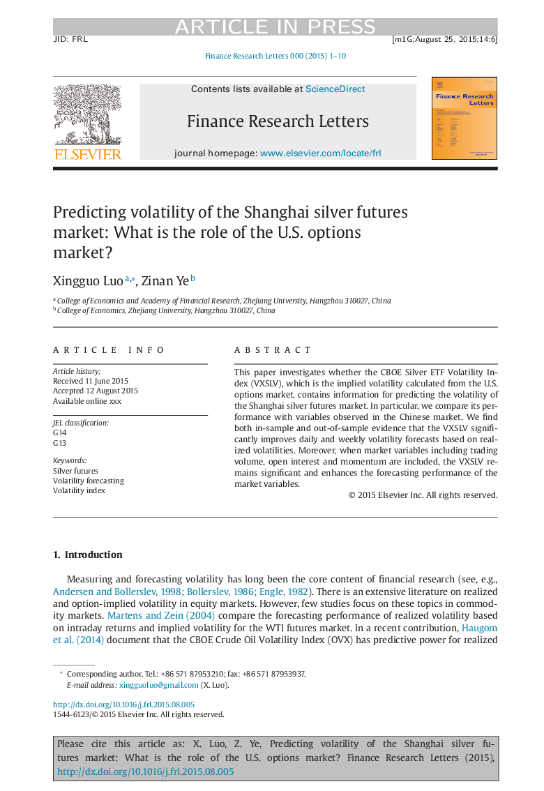 Predicting volatility of the Shanghai silver futures market: What is the role of the U.S. options market?