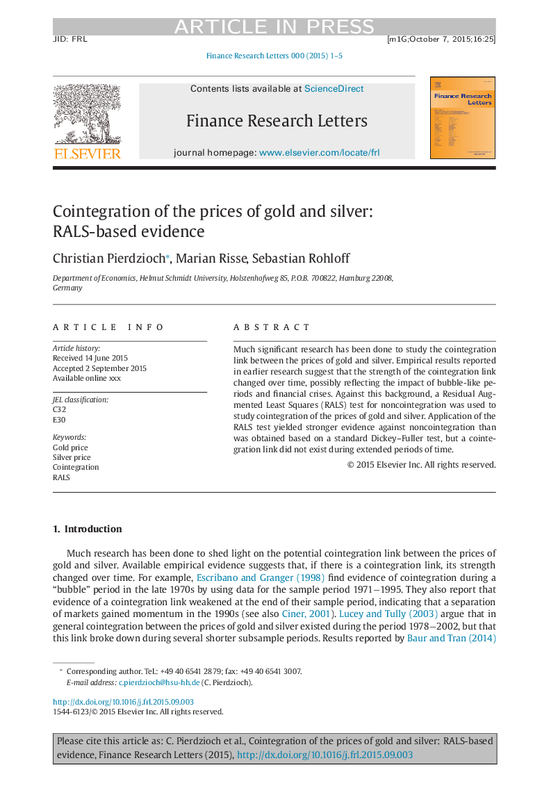 Cointegration of the prices of gold and silver: RALS-based evidence