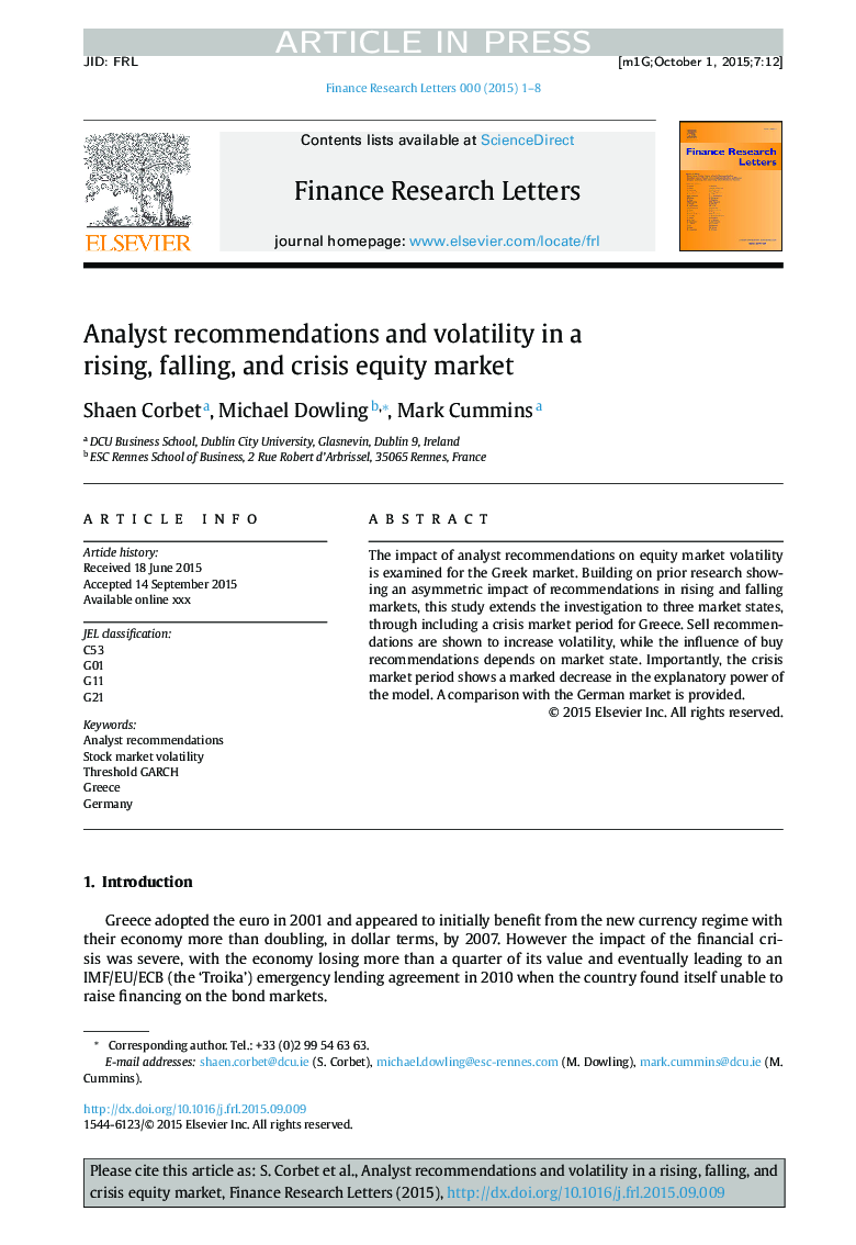 Analyst recommendations and volatility in a rising, falling, and crisis equity market
