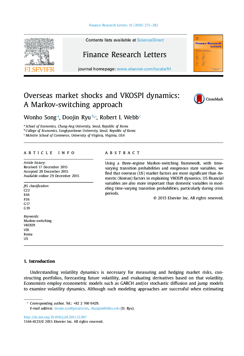 Overseas market shocks and VKOSPI dynamics: A Markov-switching approach