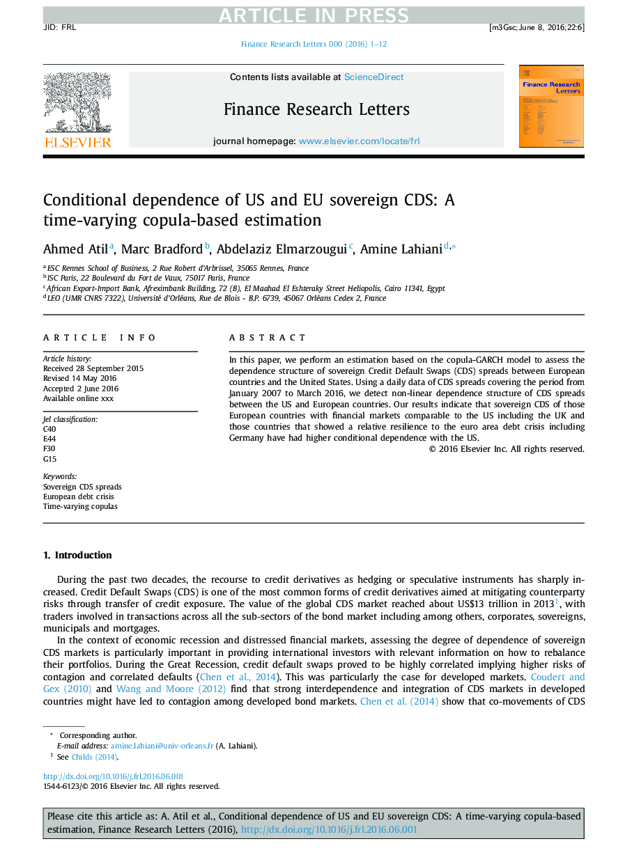 Conditional dependence of US and EU sovereign CDS: A time-varying copula-based estimation
