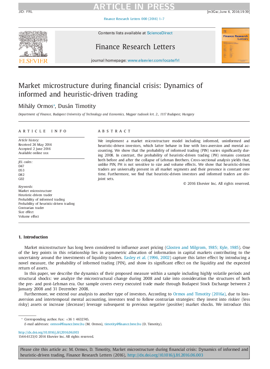 Market microstructure during financial crisis: Dynamics of informed and heuristic-driven trading