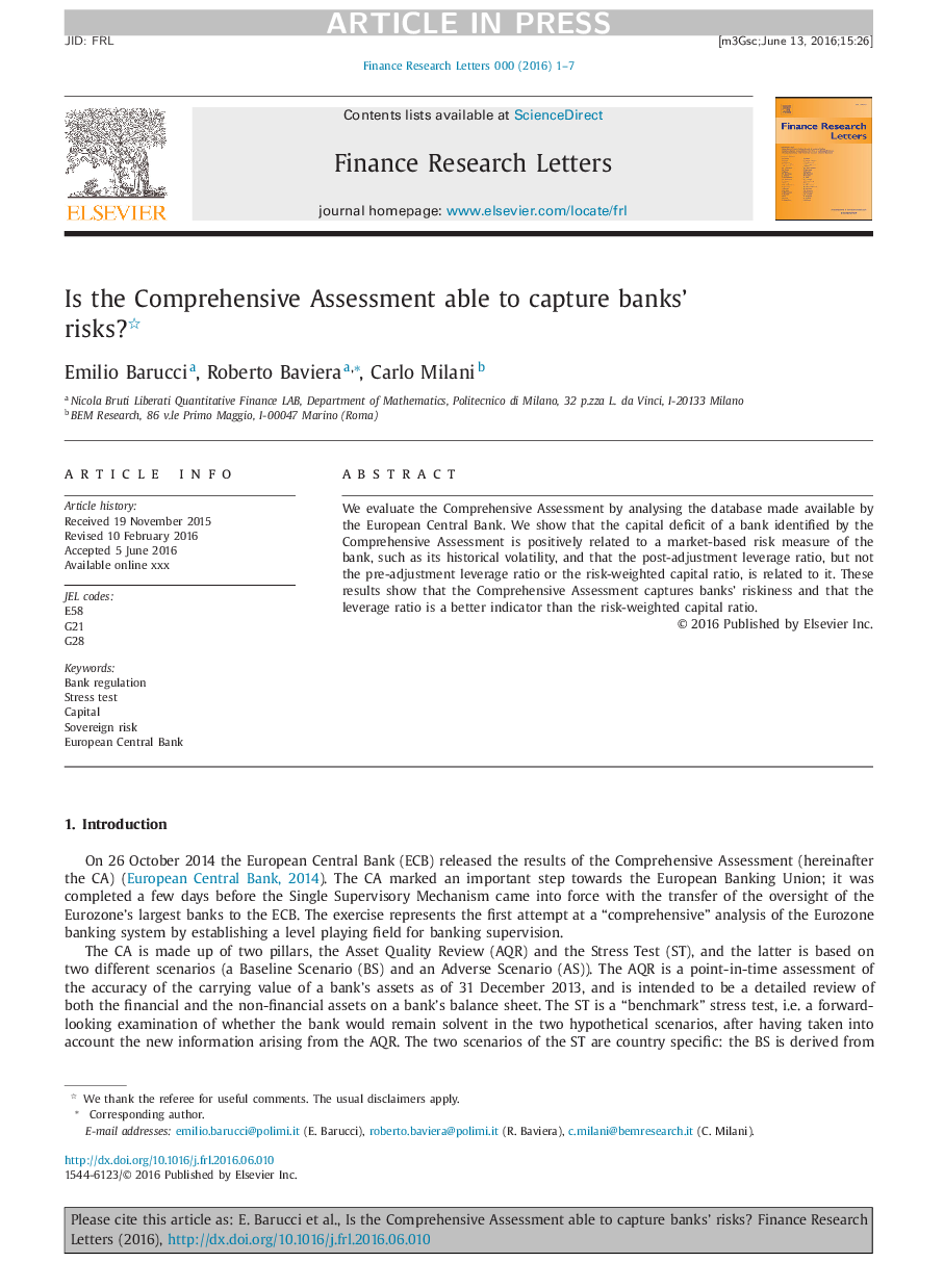 Is the Comprehensive Assessment able to capture banks' risks?