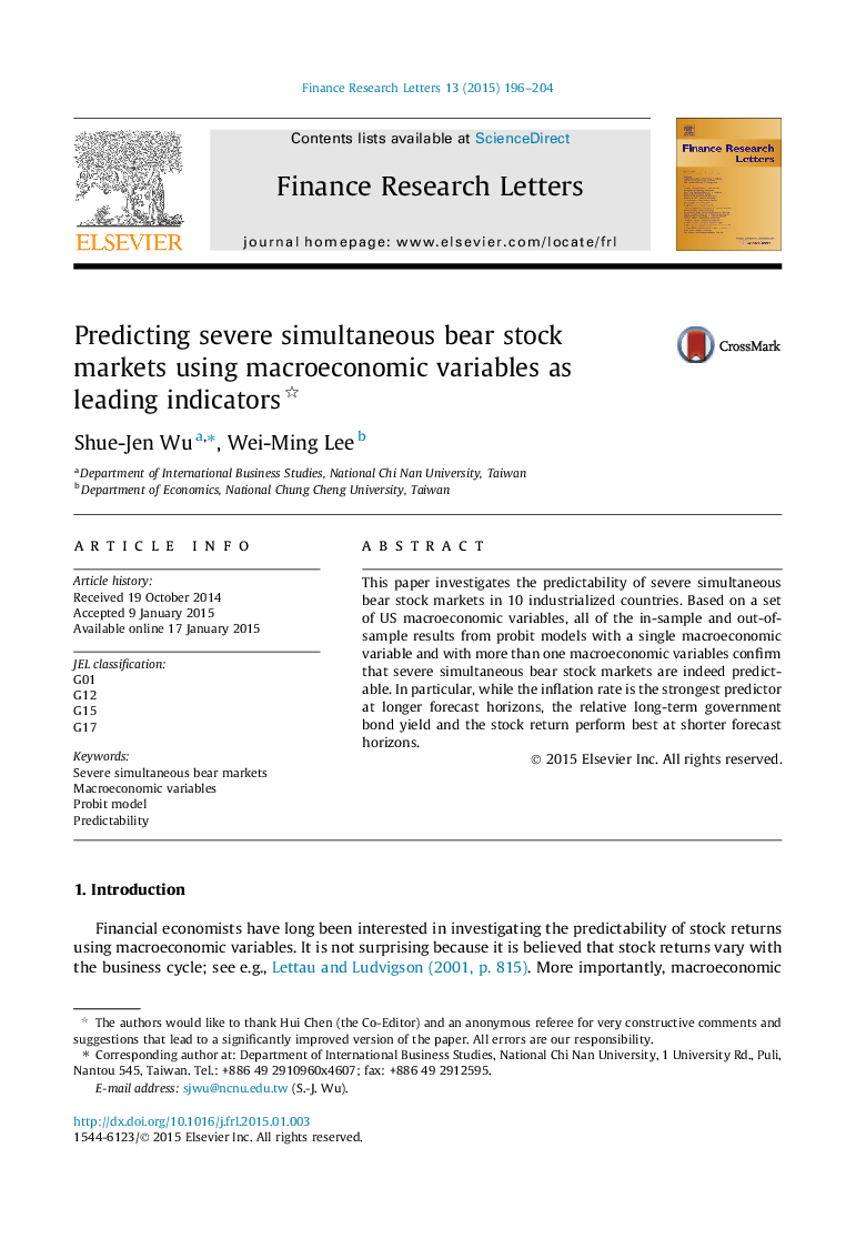 Predicting severe simultaneous bear stock markets using macroeconomic variables as leading indicators