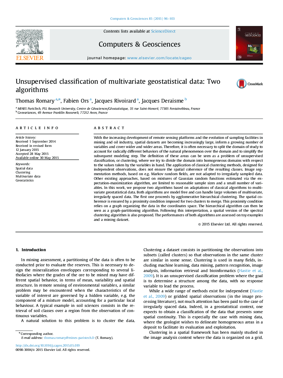 Unsupervised classification of multivariate geostatistical data: Two algorithms