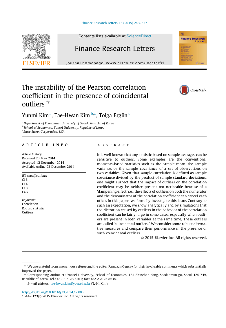 The instability of the Pearson correlation coefficient in the presence of coincidental outliers