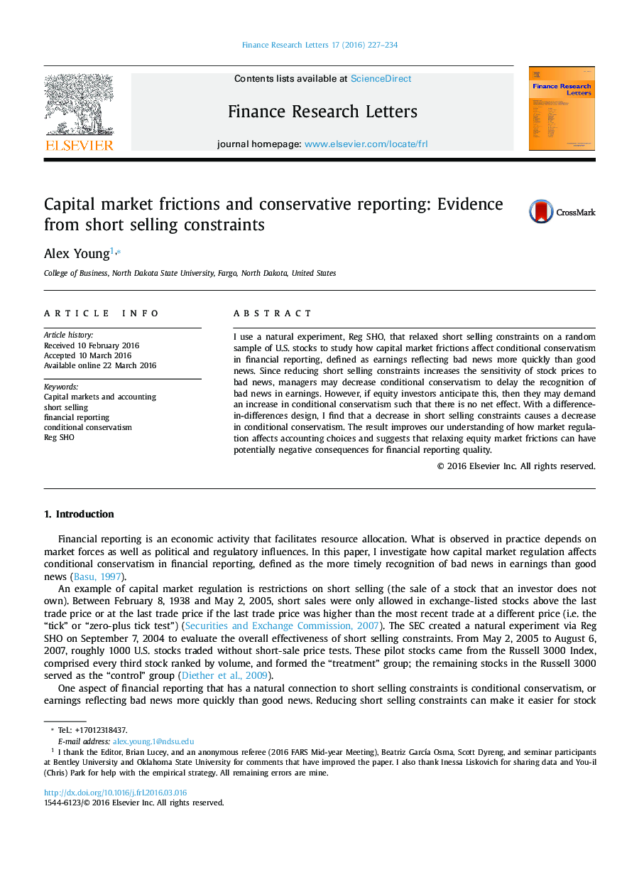 Capital market frictions and conservative reporting: Evidence from short selling constraints