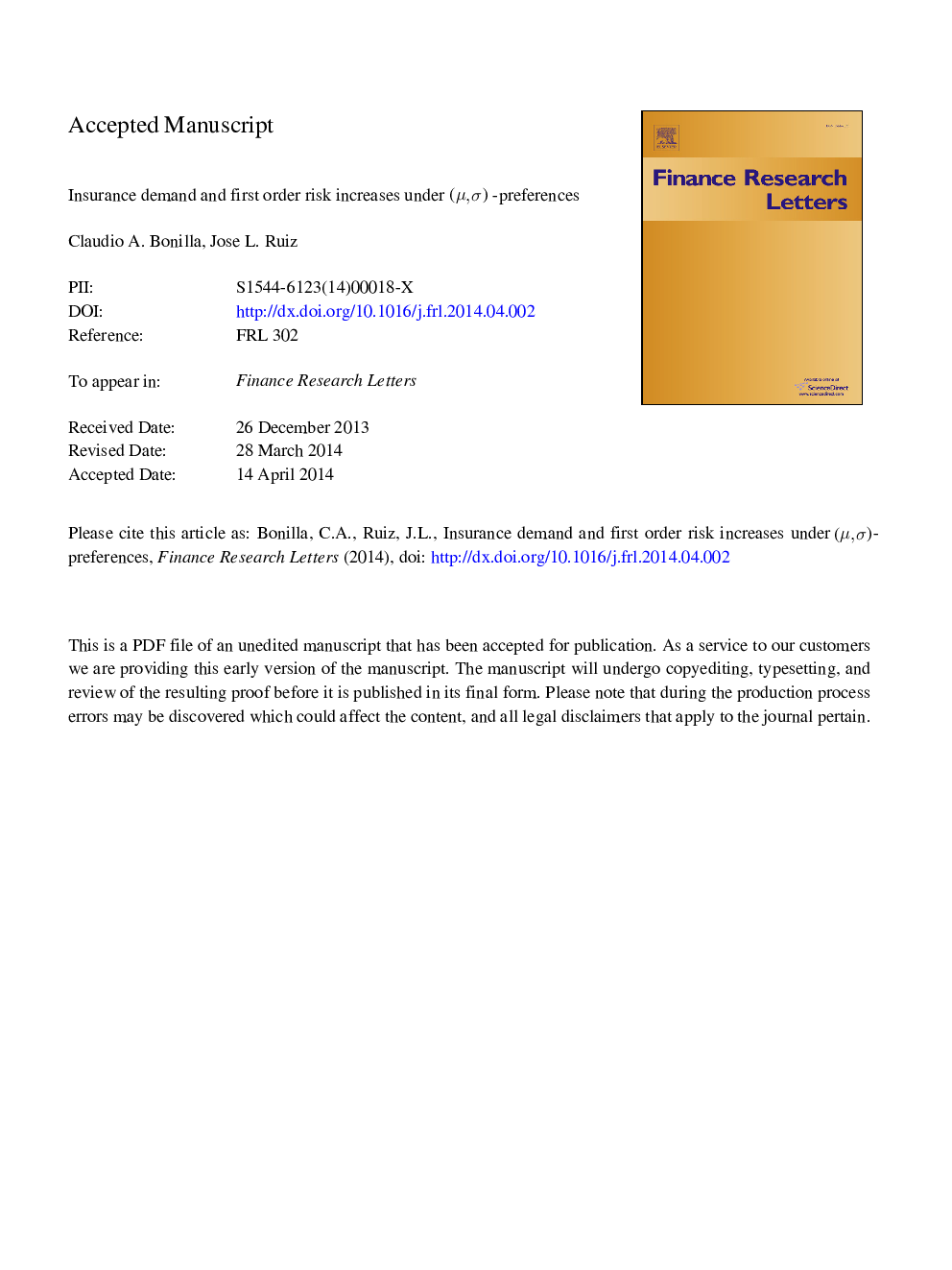 Insurance demand and first order risk increases under (Î¼,Â Ï)-preferences