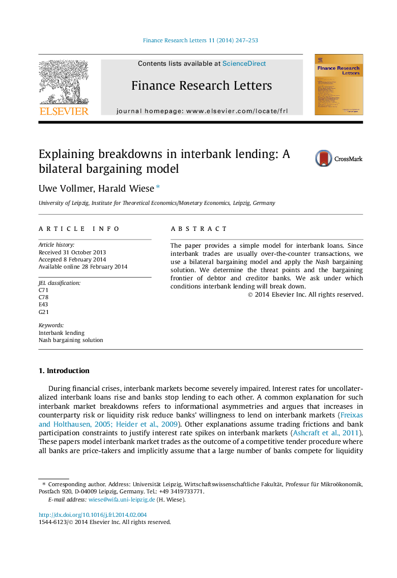 Explaining breakdowns in interbank lending: A bilateral bargaining model