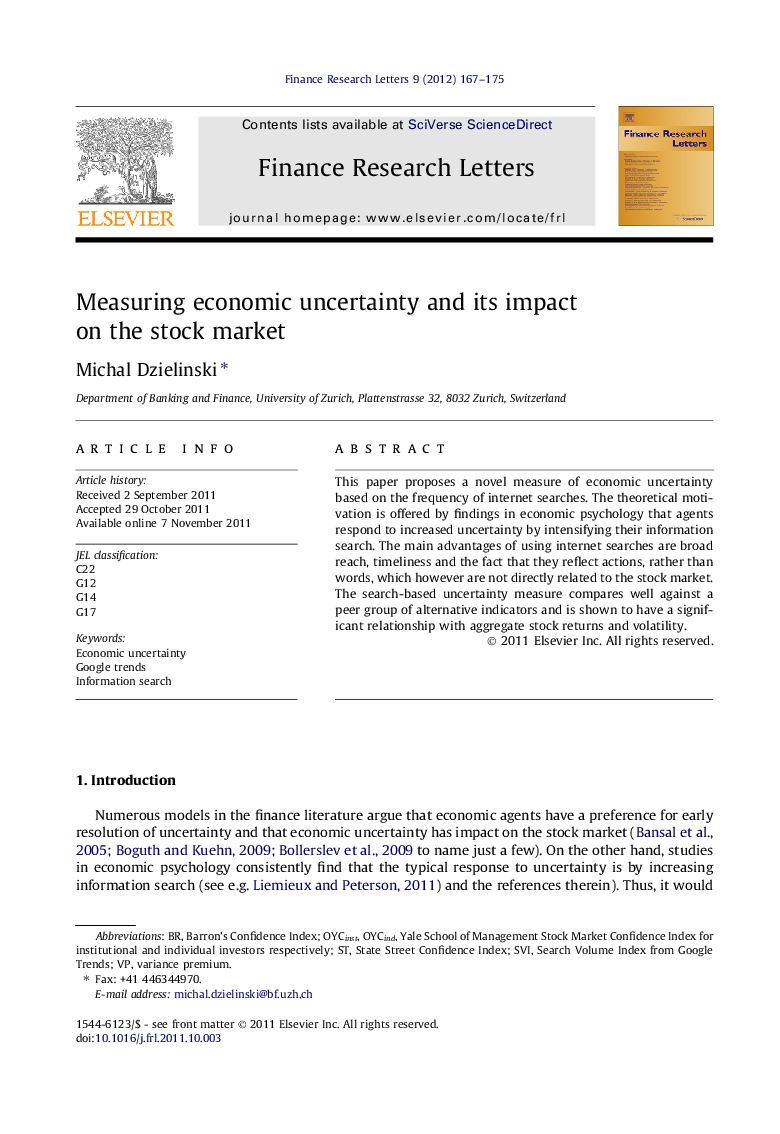 Measuring economic uncertainty and its impact on the stock market