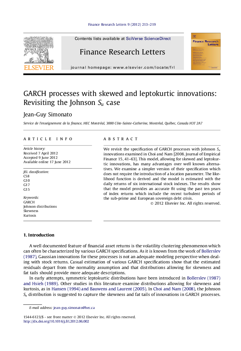 GARCH processes with skewed and leptokurtic innovations: Revisiting the Johnson Su case