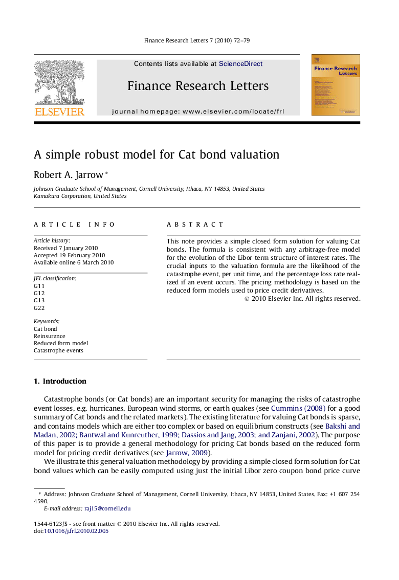 A simple robust model for Cat bond valuation