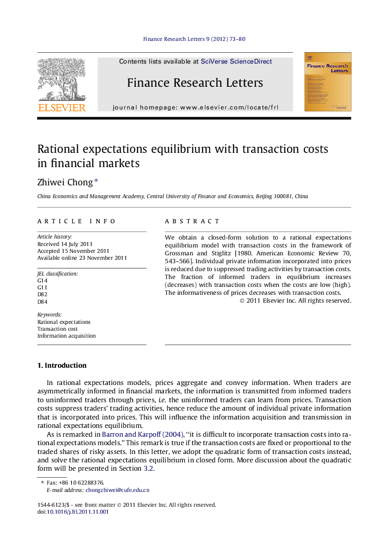 Rational expectations equilibrium with transaction costs in financial markets