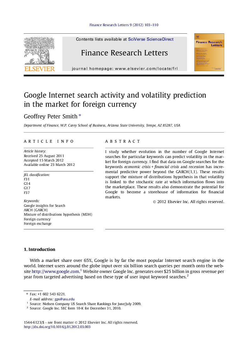 Google Internet search activity and volatility prediction in the market for foreign currency