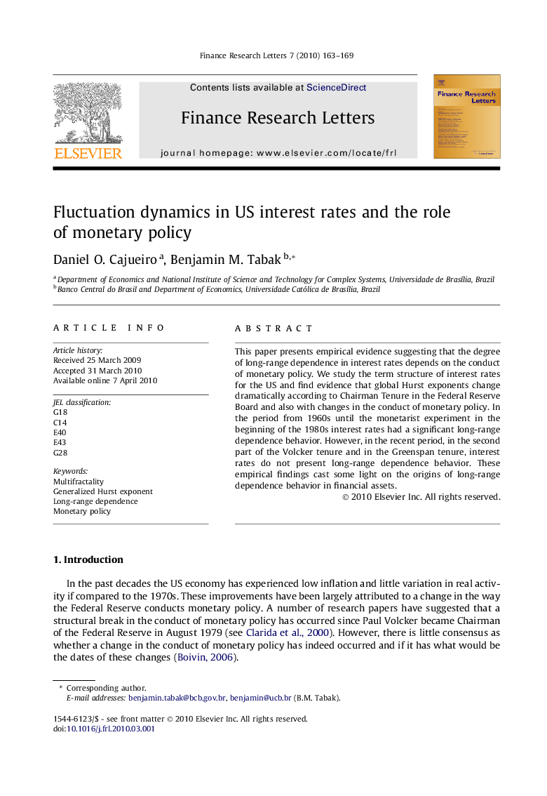 عکس صفحه اول مقاله: Fluctuation dynamics in US interest rates and the role of monetary policy Fluctuation dynamics in US interest rates and the role of monetary policy