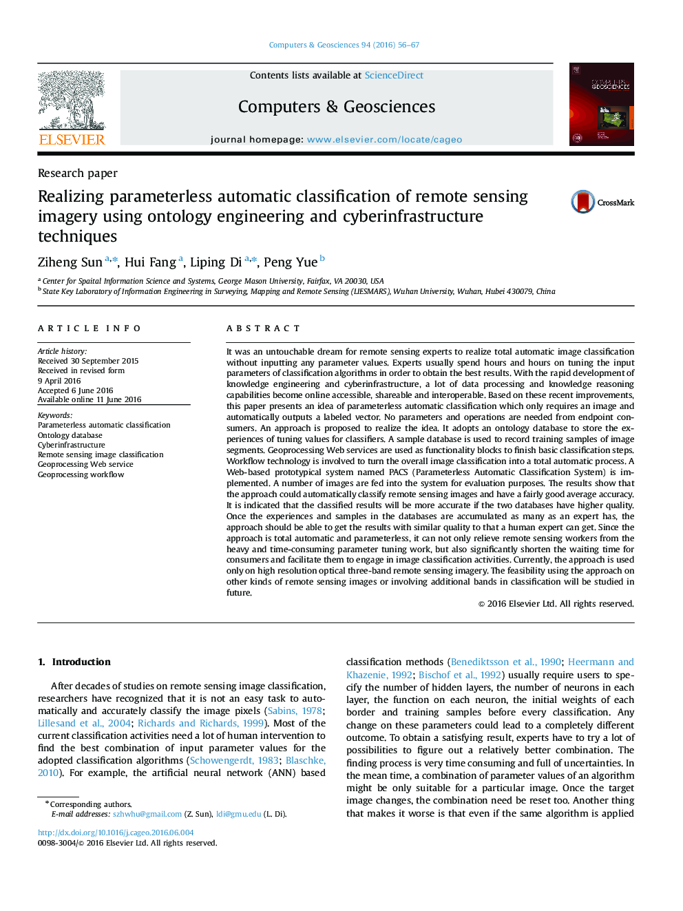 Realizing parameterless automatic classification of remote sensing imagery using ontology engineering and cyberinfrastructure techniques