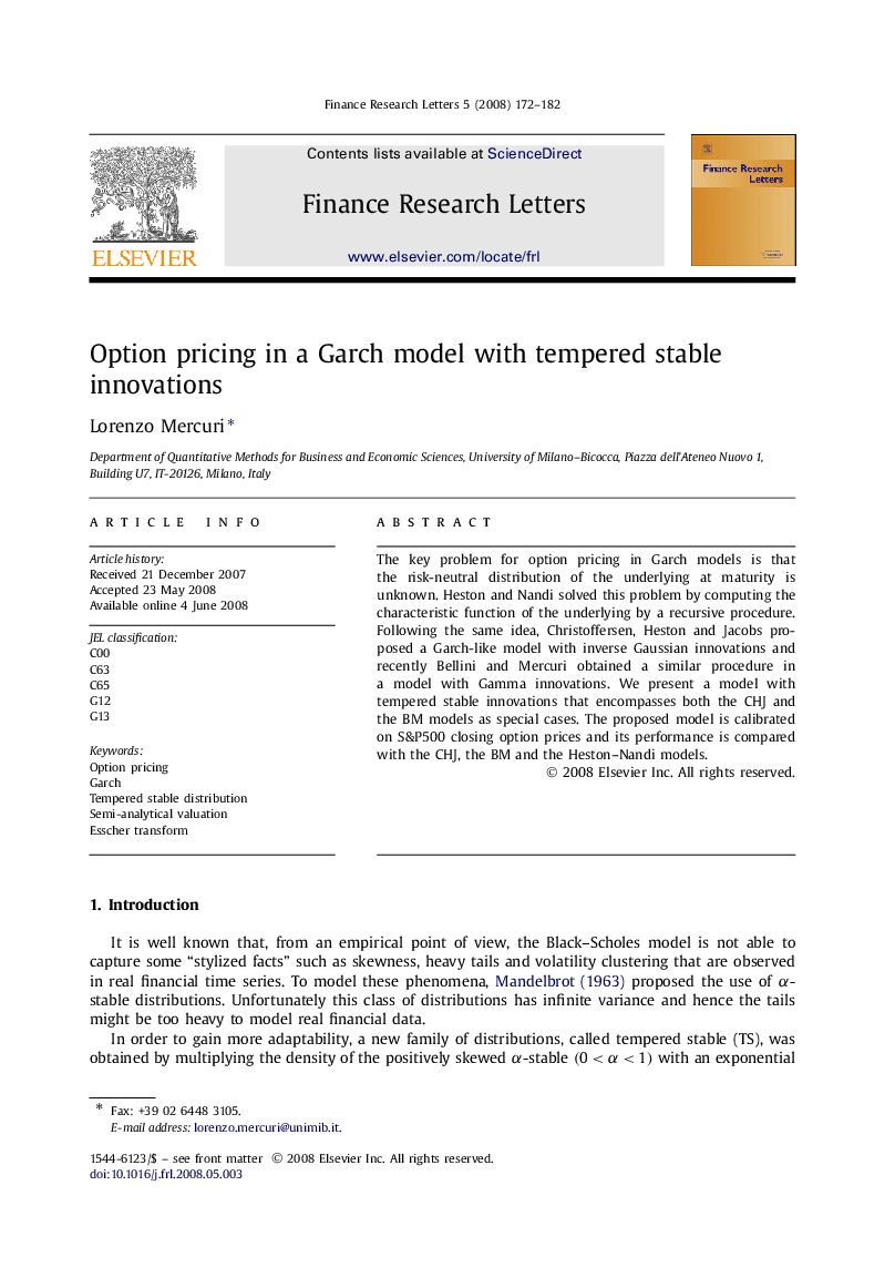 Option pricing in a Garch model with tempered stable innovations