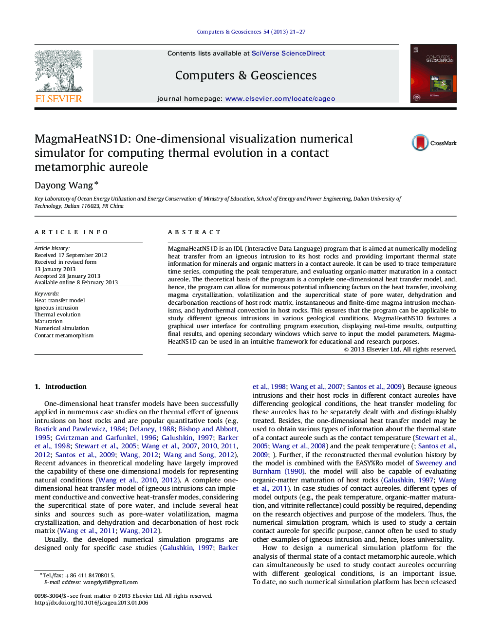 MagmaHeatNS1D: One-dimensional visualization numerical simulator for computing thermal evolution in a contact metamorphic aureole