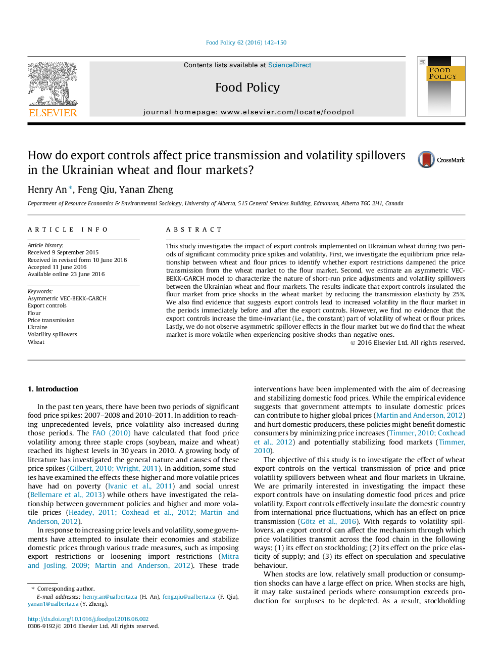 How do export controls affect price transmission and volatility spillovers in the Ukrainian wheat and flour markets?