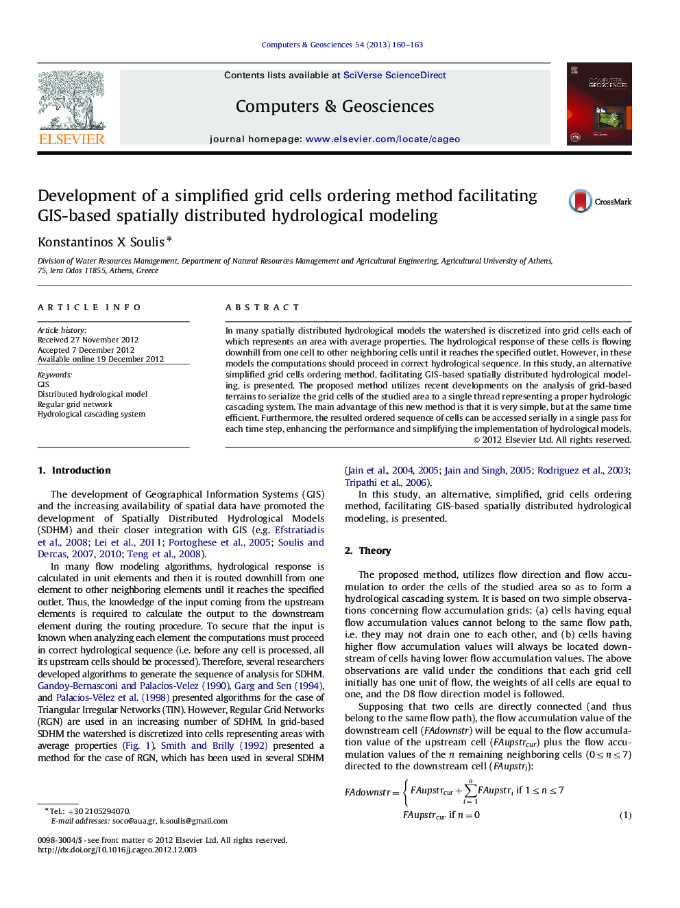 Development of a simplified grid cells ordering method facilitating GIS-based spatially distributed hydrological modeling