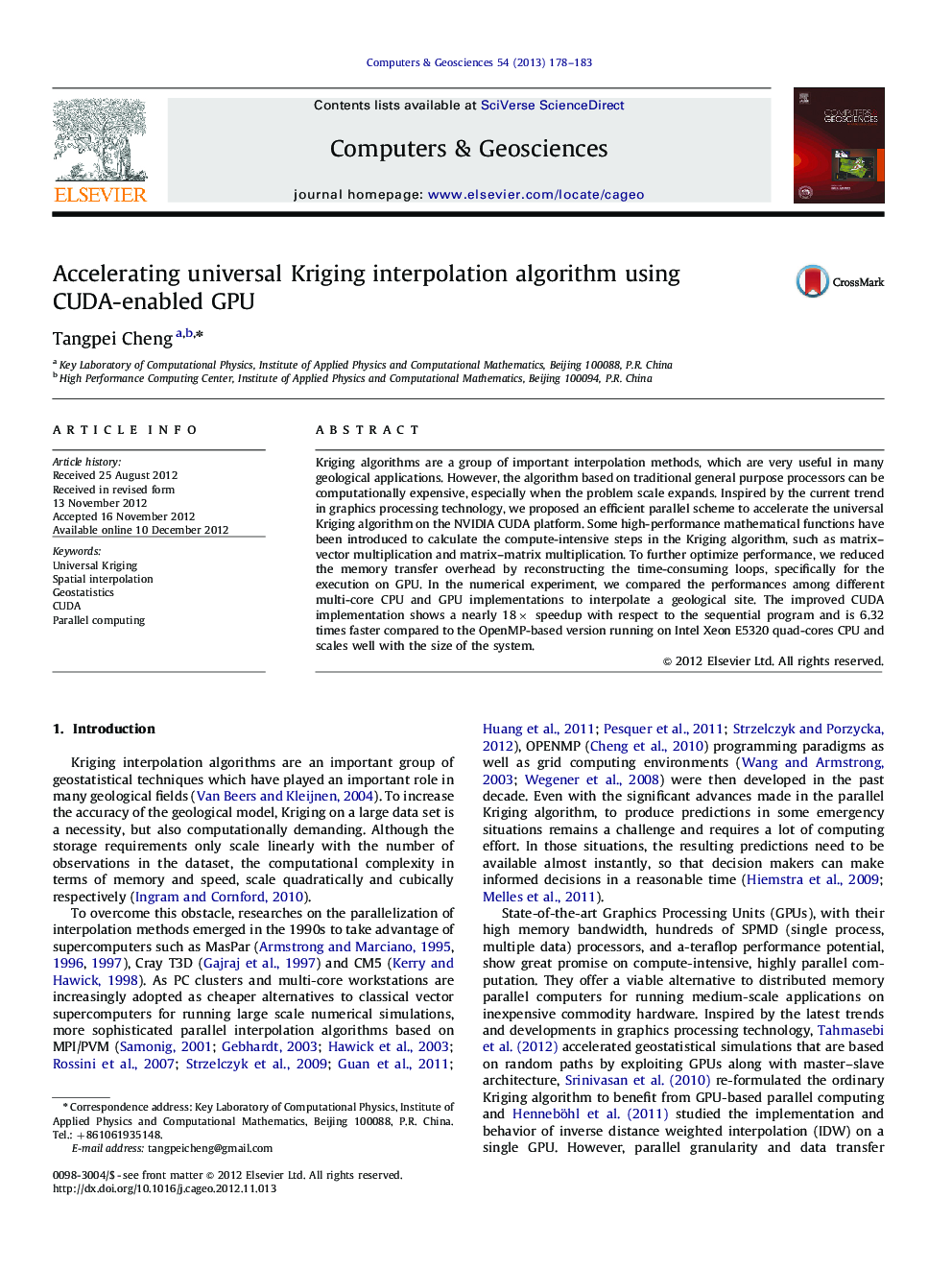 Accelerating universal Kriging interpolation algorithm using CUDA-enabled GPU