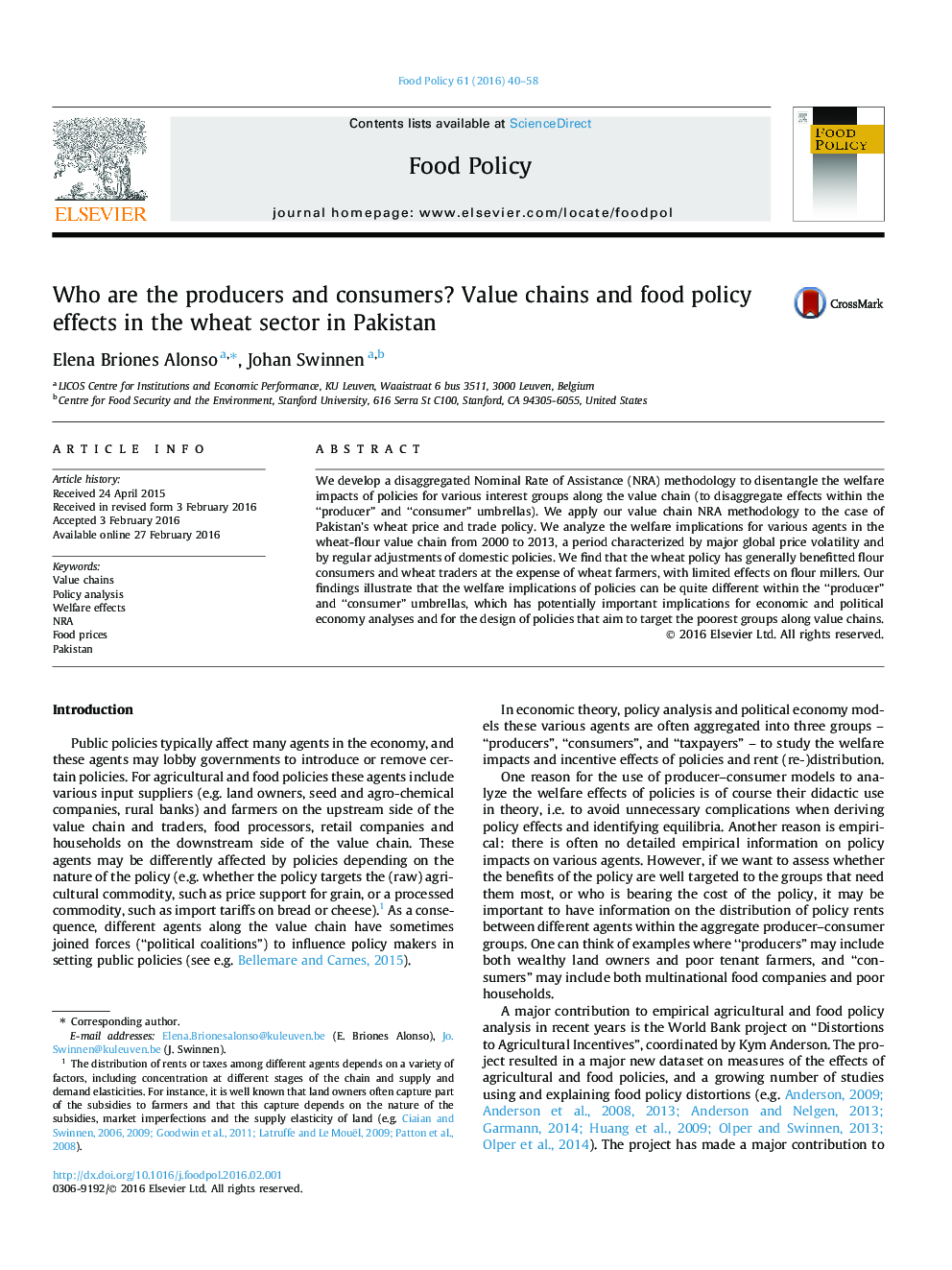 Who are the producers and consumers? Value chains and food policy effects in the wheat sector in Pakistan