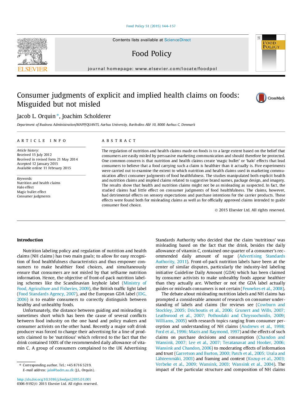 Consumer judgments of explicit and implied health claims on foods: Misguided but not misled